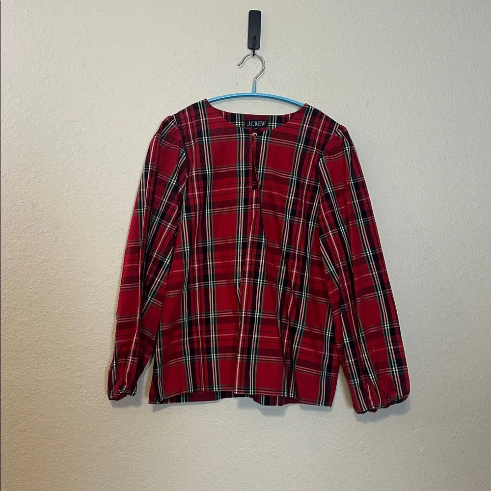 J. Crew Puff-sleeve Poplin‎ Blouse in Good Tidings Plaid Size Small